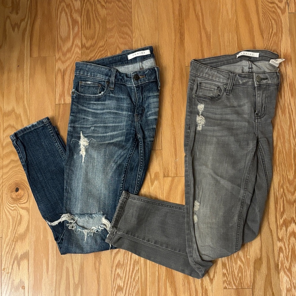 Bundle of 2: Distressed Blue and Gray Skinny Jeans